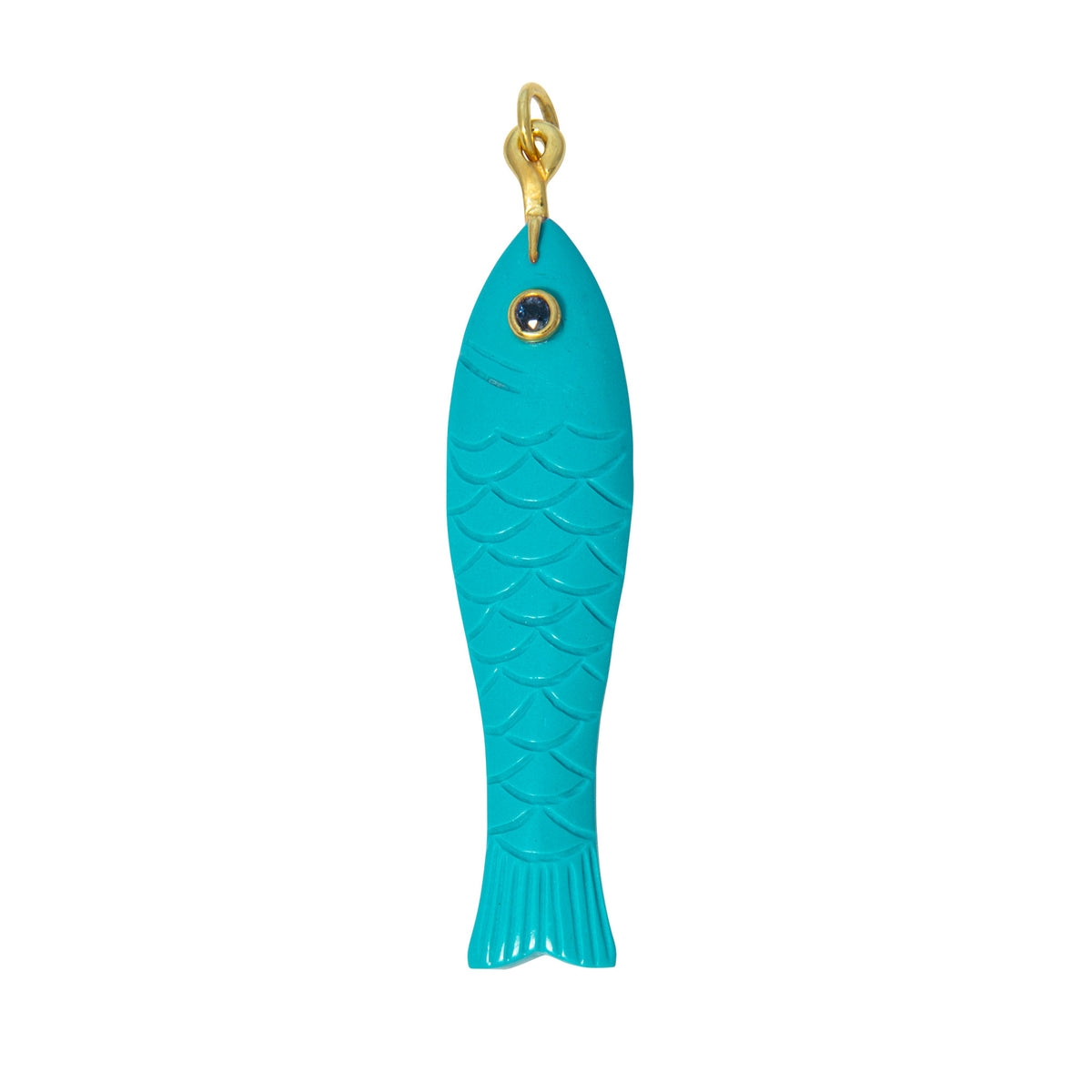 Mazza Turquoise & Blue Sapphire 14K Gold Long Fish Pendant