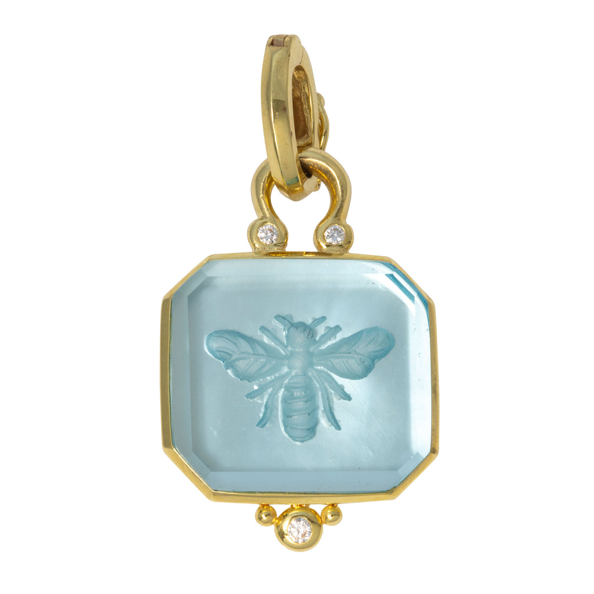 Mazza Blue Topaz Bee Intaglio & Diamond 14K Gold Pendant