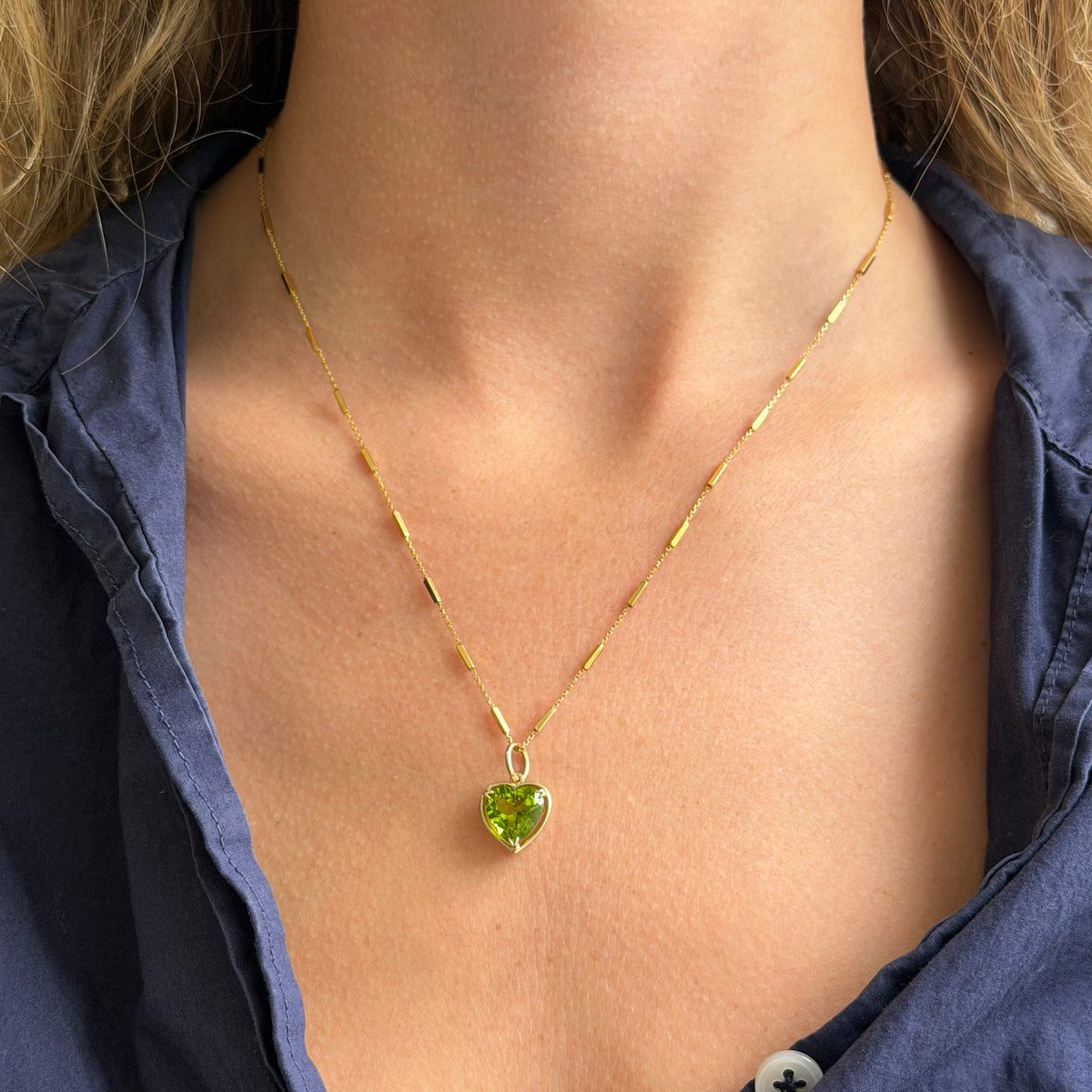 Peridot Heart 14K Gold River Pendant