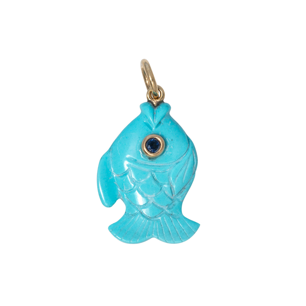 Mazza Turquoise & Blue Sapphire 14K Gold Guppy Fish Pendant