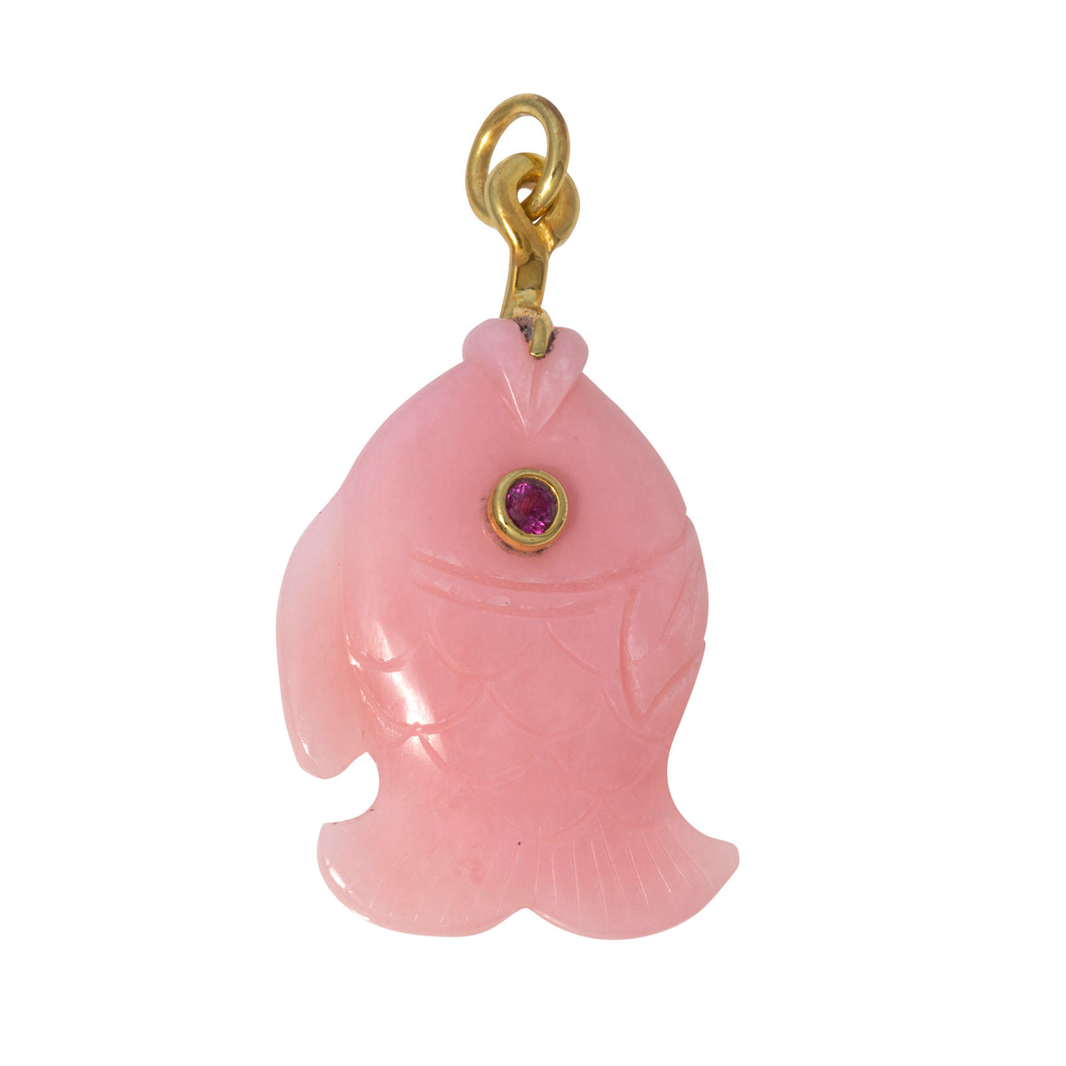 Mazza Pink Opal & Pink Sapphire 14K Gold Small Wide Fish Pendant