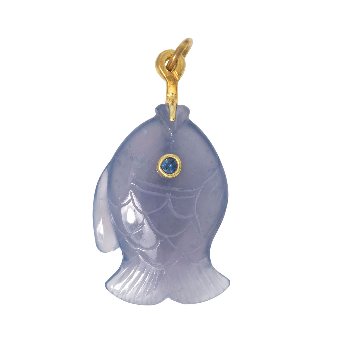 Mazza Chalcedony & Blue Sapphire 14K Gold Small Wide Fish Pendant