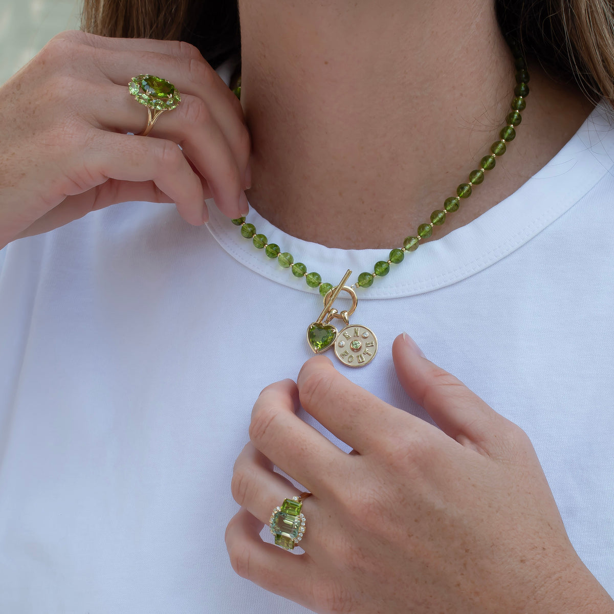 Peridot Heart 14K Gold River Pendant, Marlo Laz Mini En Route Charm Peridot