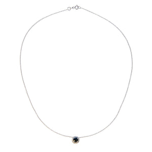 Sapphire & Diamond Halo 18K White Gold Pendant Necklace