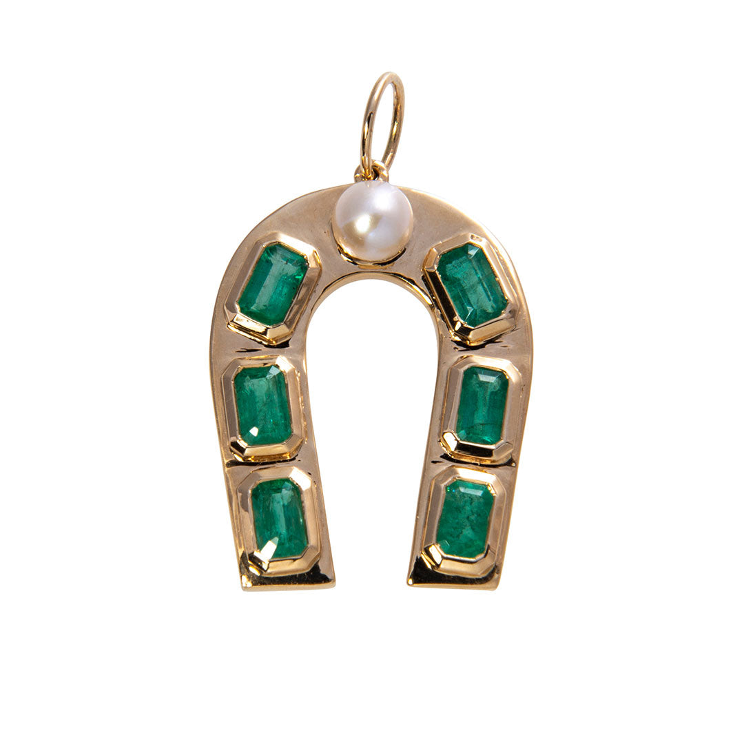 Emerald & Pearl 14K Yellow Gold Horseshoe Pendant