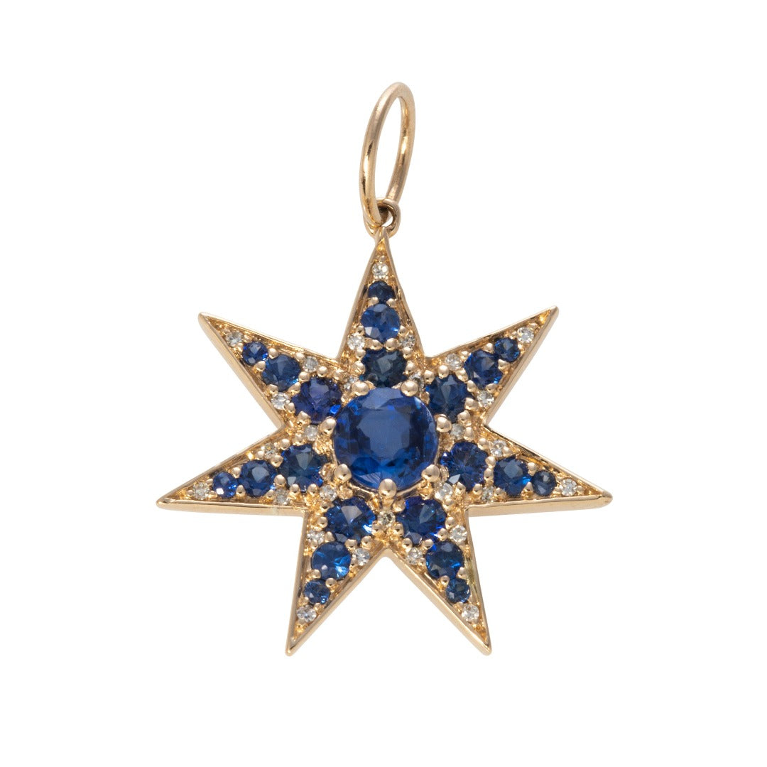 Sapphire & Diamond 14K Yellow Gold Starburst Pendant