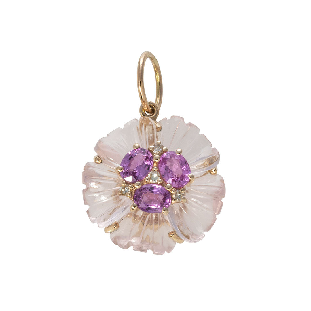 Rose Quartz, Pink Sapphire & Diamond 14K Gold Flower Charm