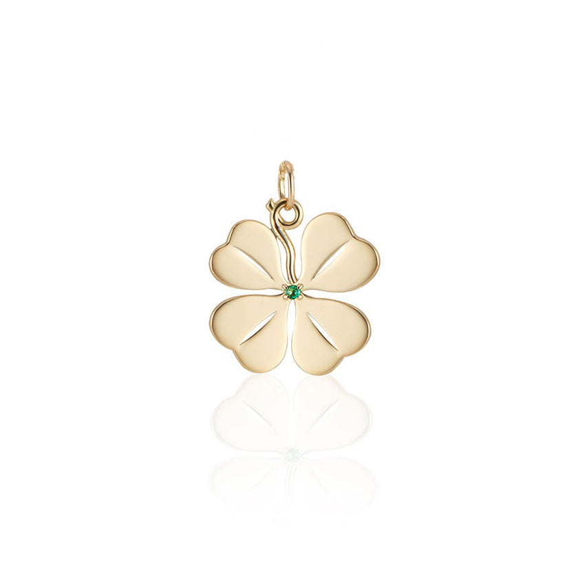 Aurelia Demark 18K Gold Emerald Four Leaf Clover Pendant Medium