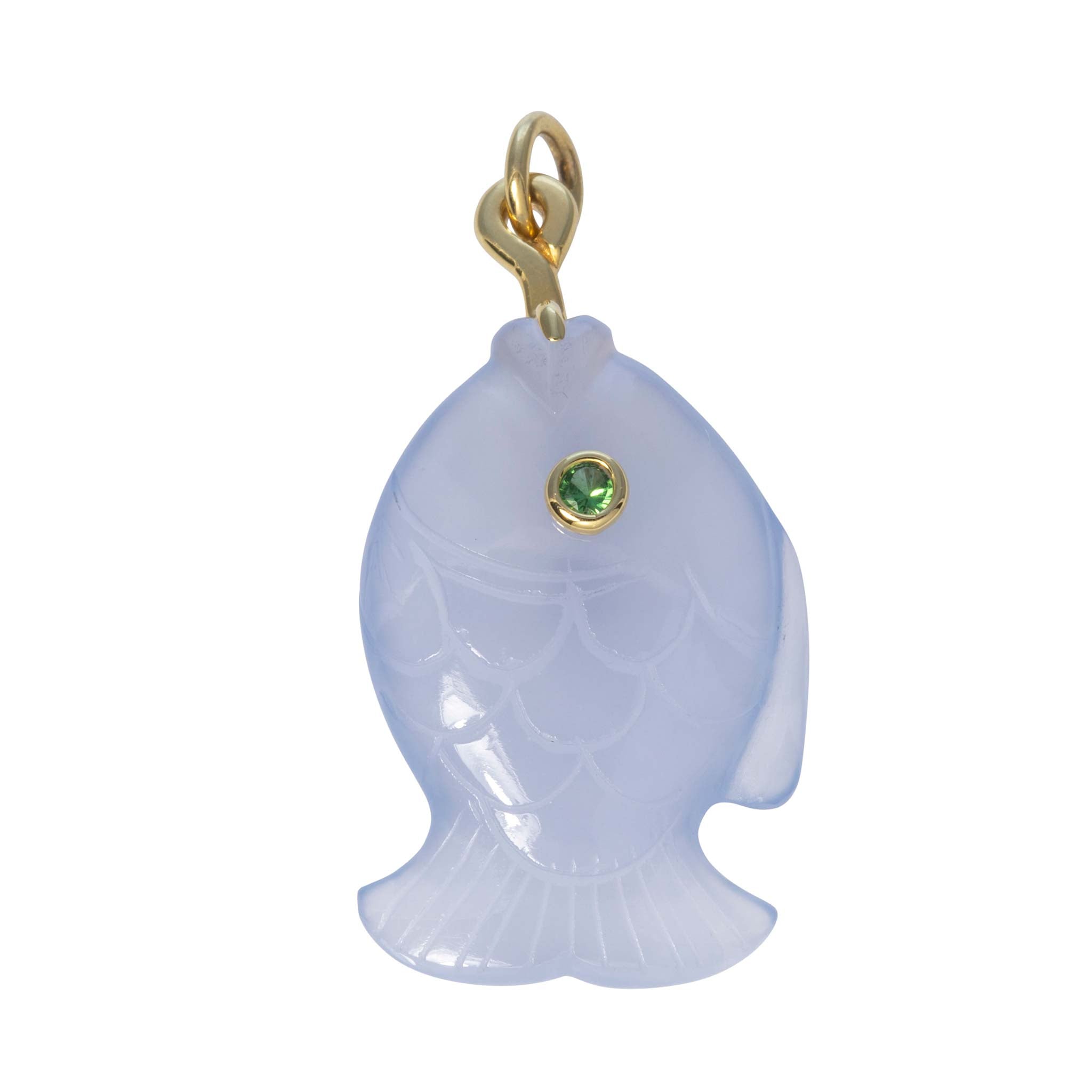 Mazza Chalcedony & Tsavorite 14K Gold Fish Pendant