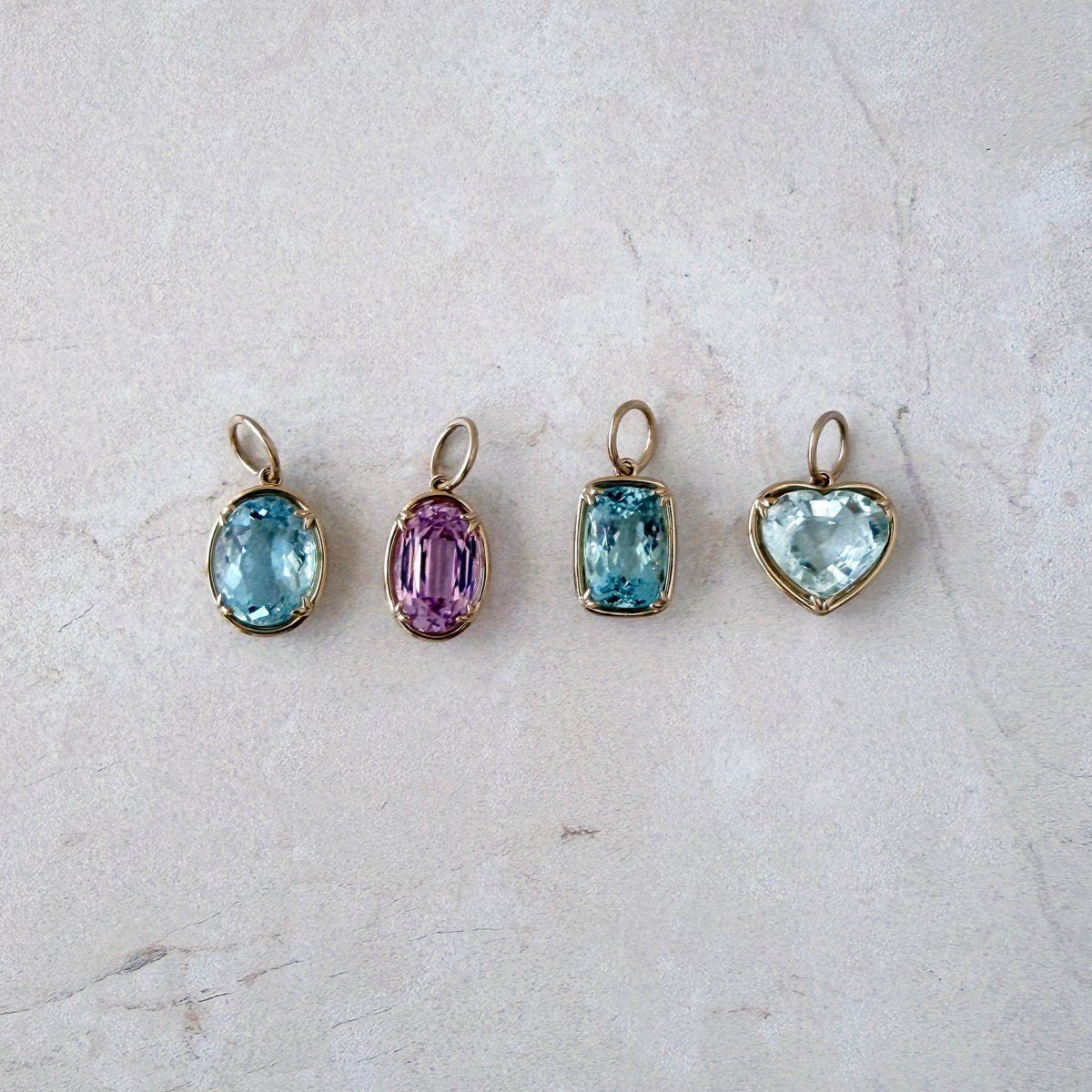 Oval Aquamarine 14K Gold River Pendant, Oval Kunzite 14K Gold River Pendant, Cushion Aquamarine 14K Gold River Pendant, Aquamarine Heart 14K Gold River Pendant