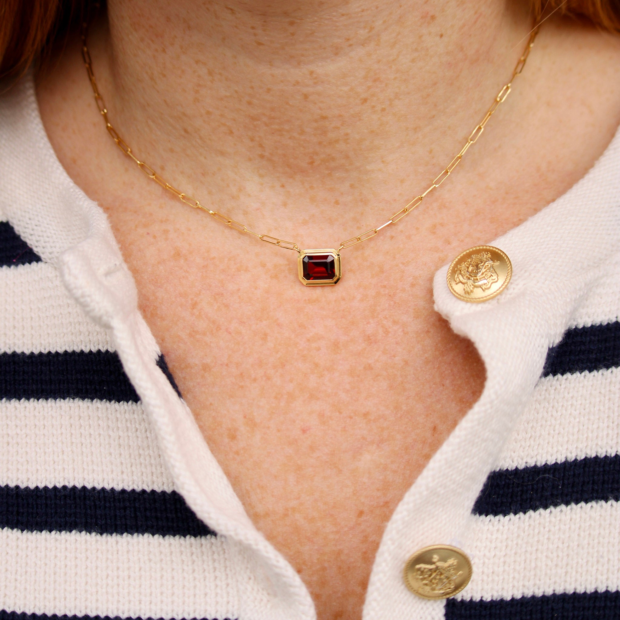 Goshwara Emerald-Cut Garnet 18K Gold Pendant Necklace