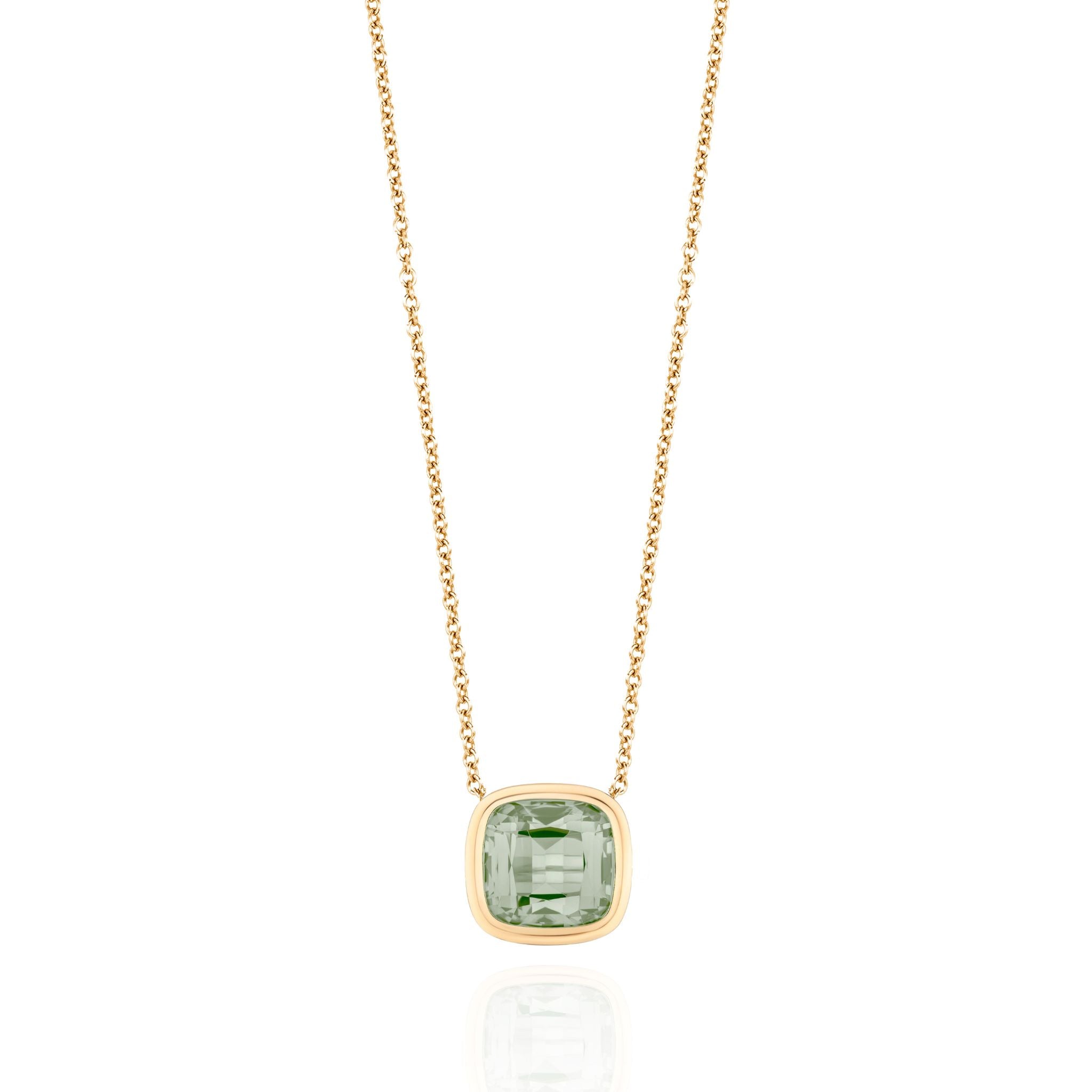 Goshwara Small Cushion Bezel Prasiolite 18K Gold Pendant Necklace