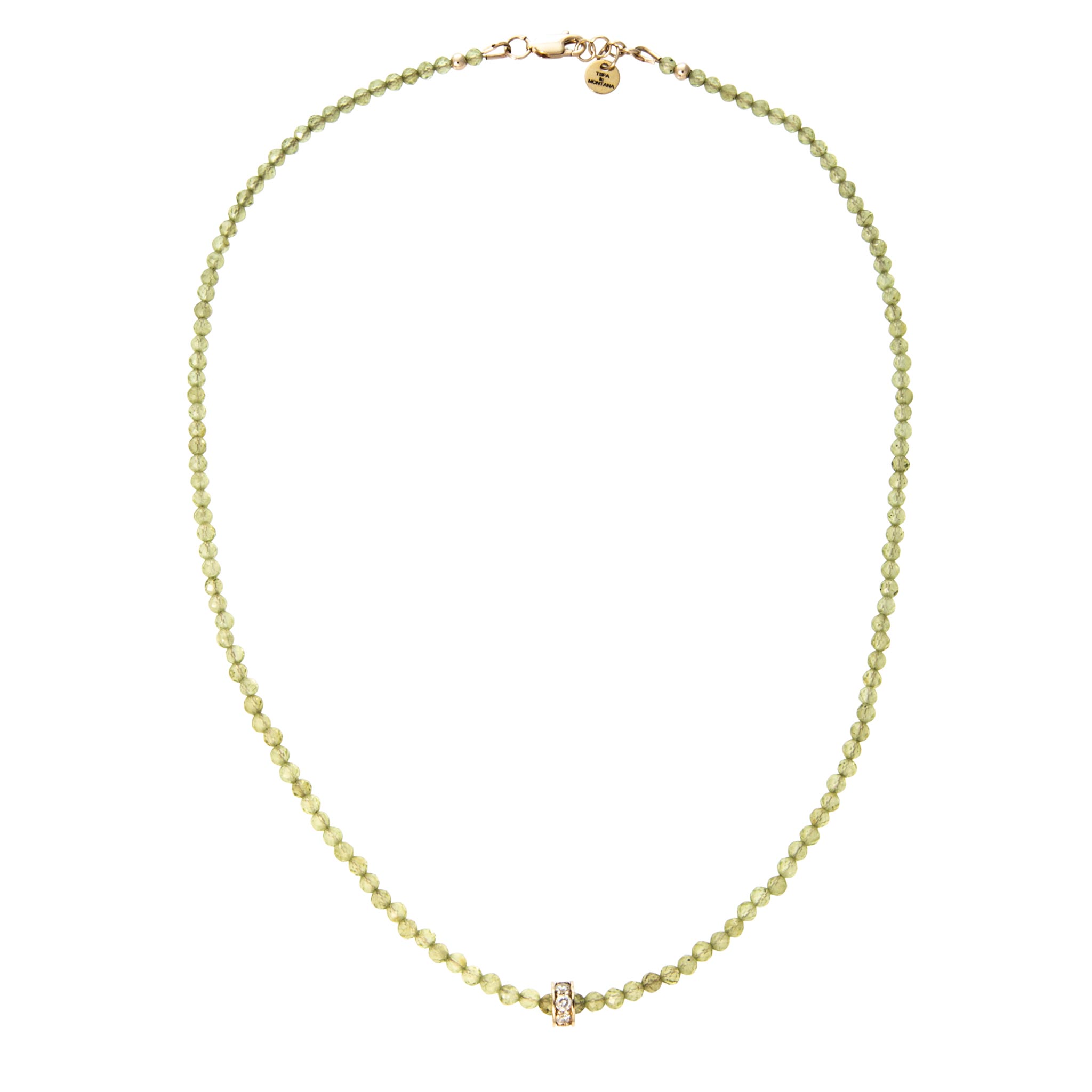 Diamond Rondel & Faceted Peridot Beaded Necklace 17″