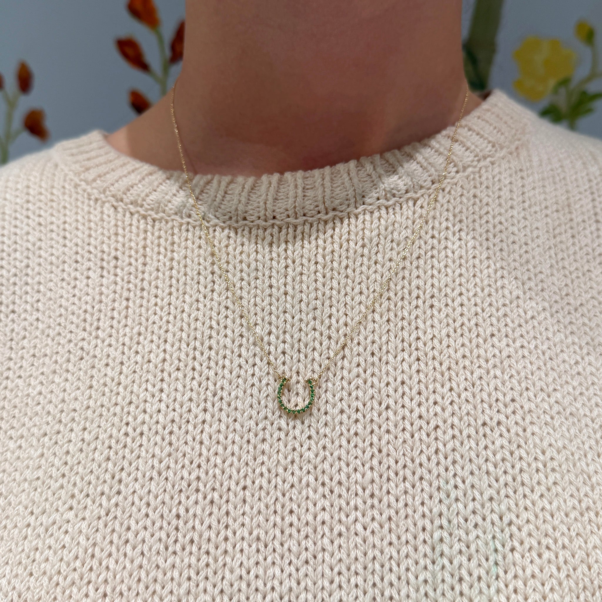 Tsavorite Horseshoe 14K Yellow Gold Necklace