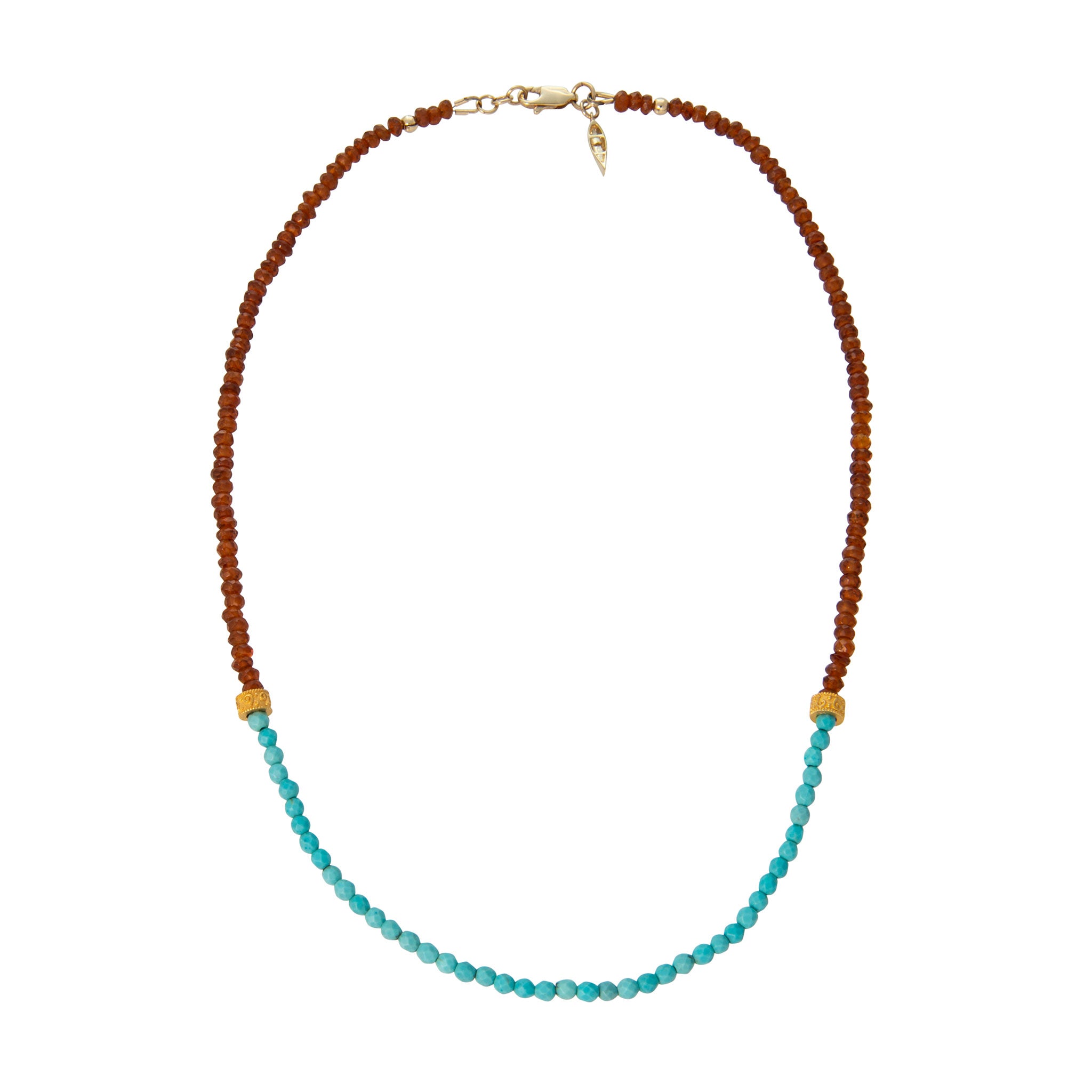 Tippy Stern Rondelle, Faceted Garnet & Turquoise Beaded Necklace 17"