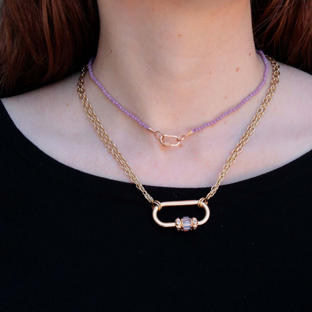 Marla Aaron Phosphosiderite Itty Bitty Strand and Marla Aaron 10K Rose Gold Micro Babylock