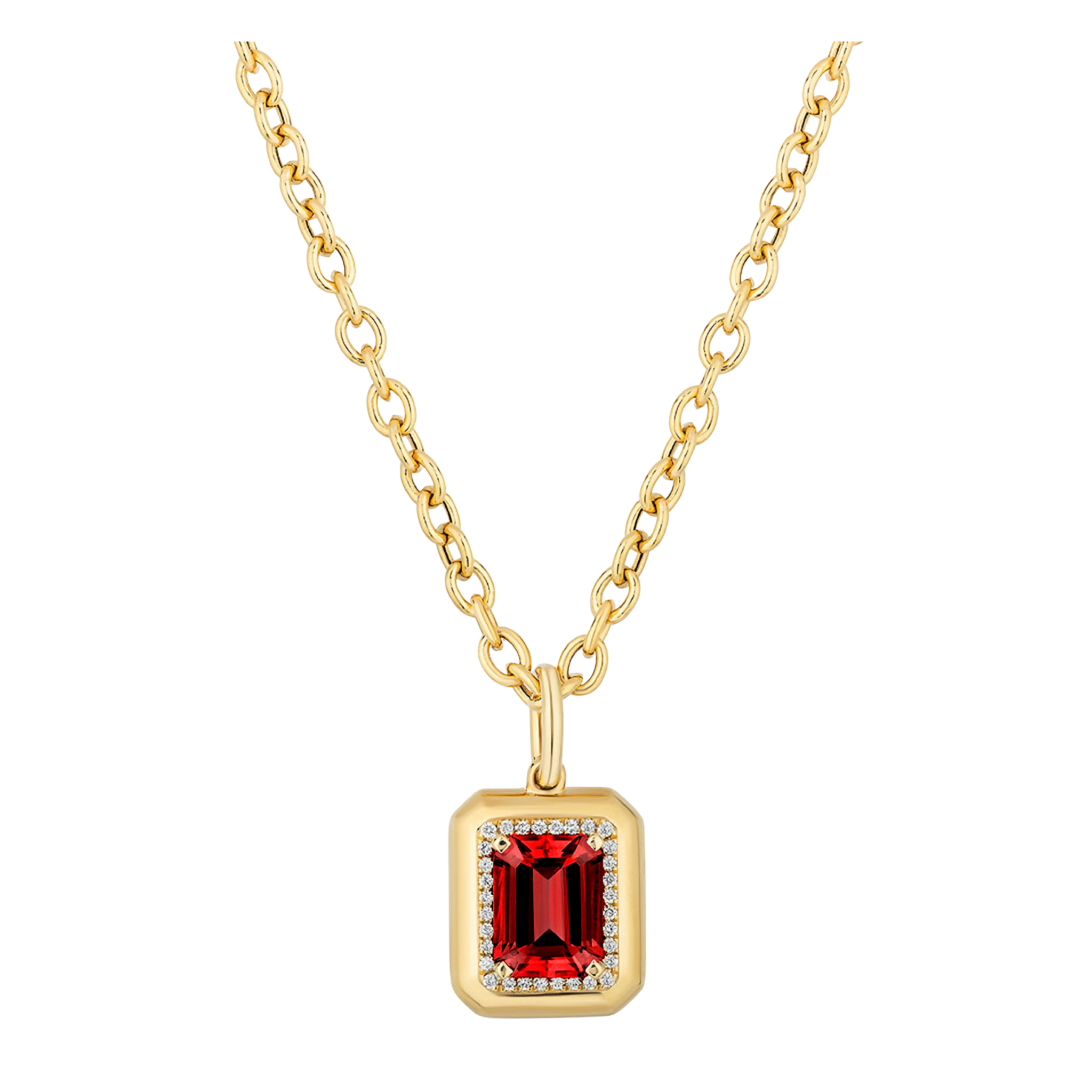 Goshwara Emerald-Cut Garnet & Diamond 18K Gold Pendant Necklace