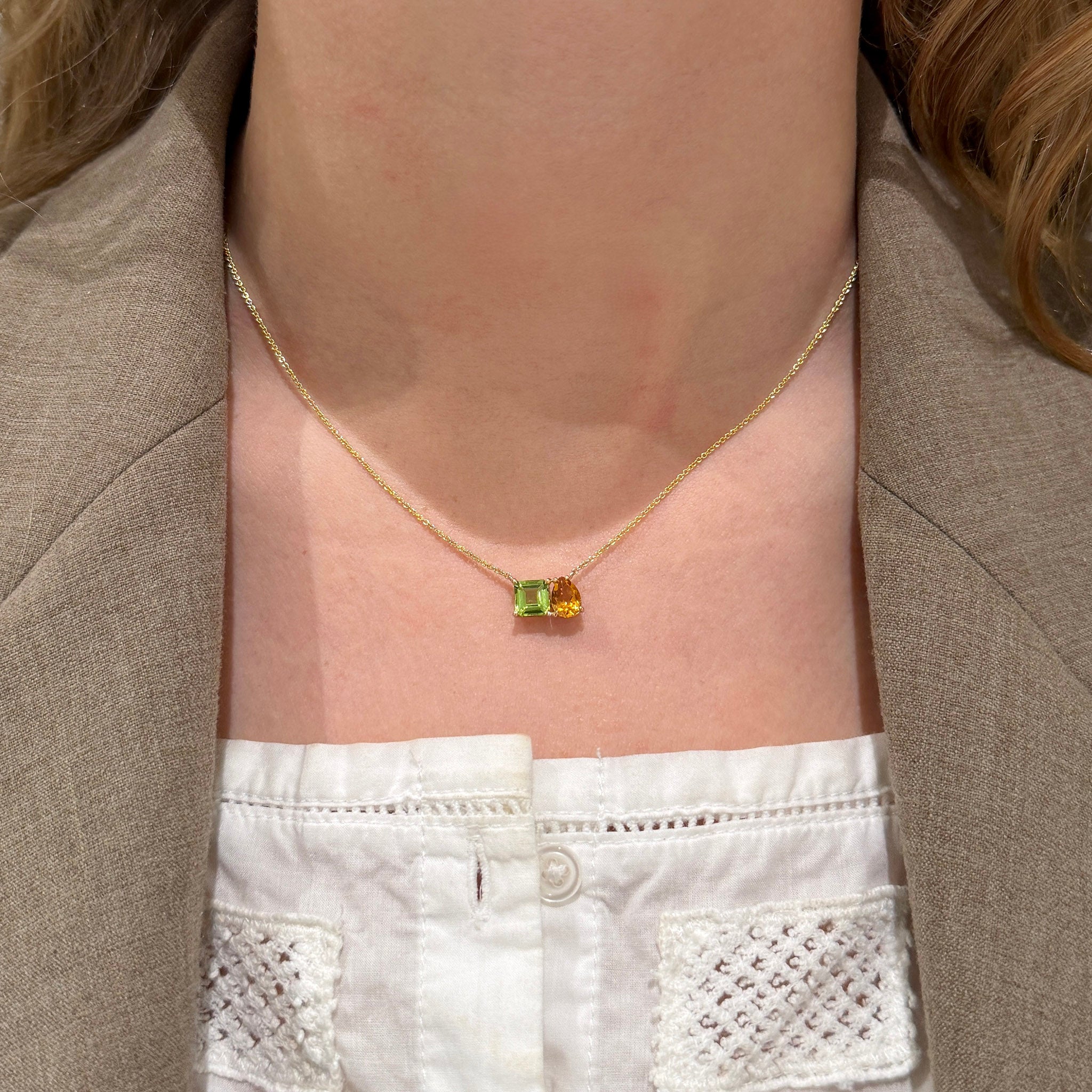 Peridot & Citrine Toi et Moi 18K Yellow Gold Necklace