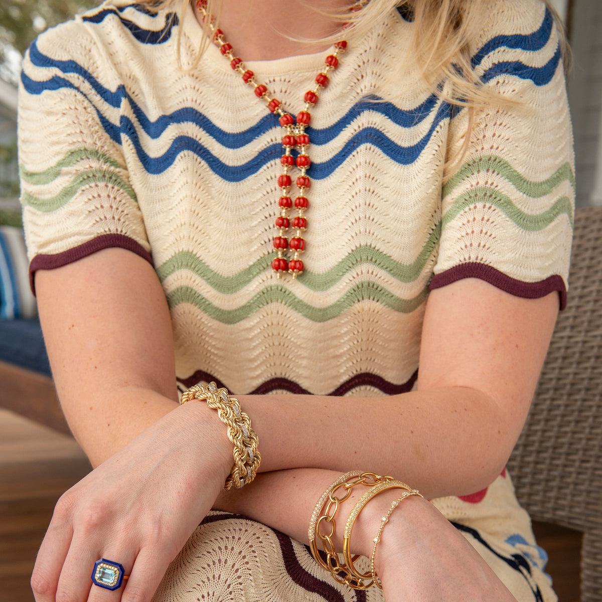 Carved Coral & Diamond 14K Gold Lariat Necklace