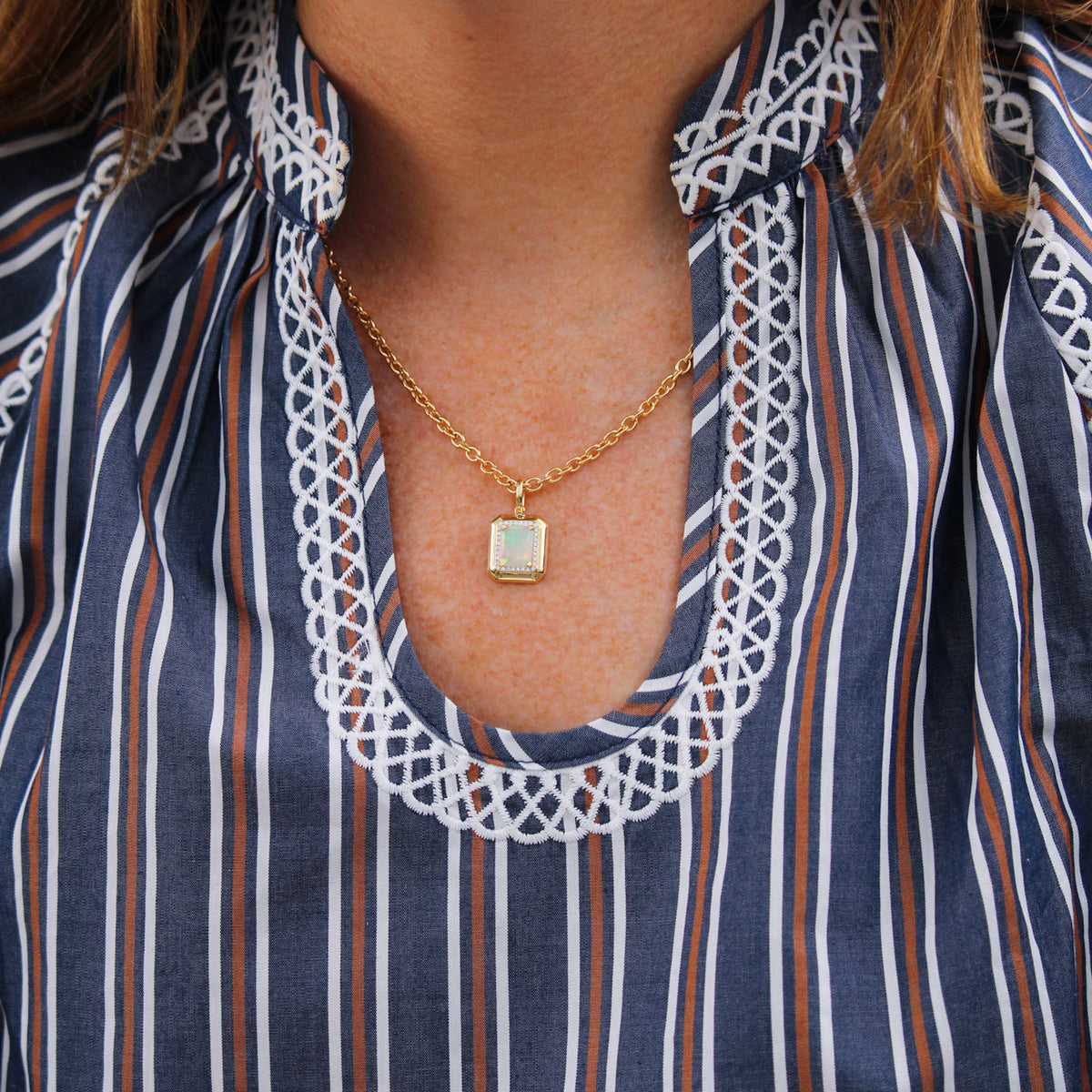 Goshwara Emerald-Cut Opal & Diamond 18K Gold Pendant Necklace