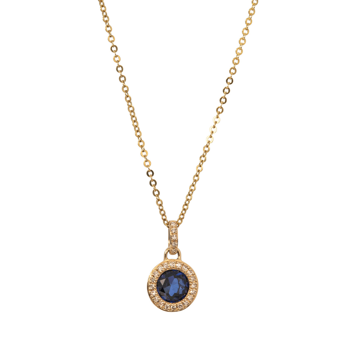 Blue Sapphire* & Diamond Halo 14K Yellow Gold Pendant Necklace