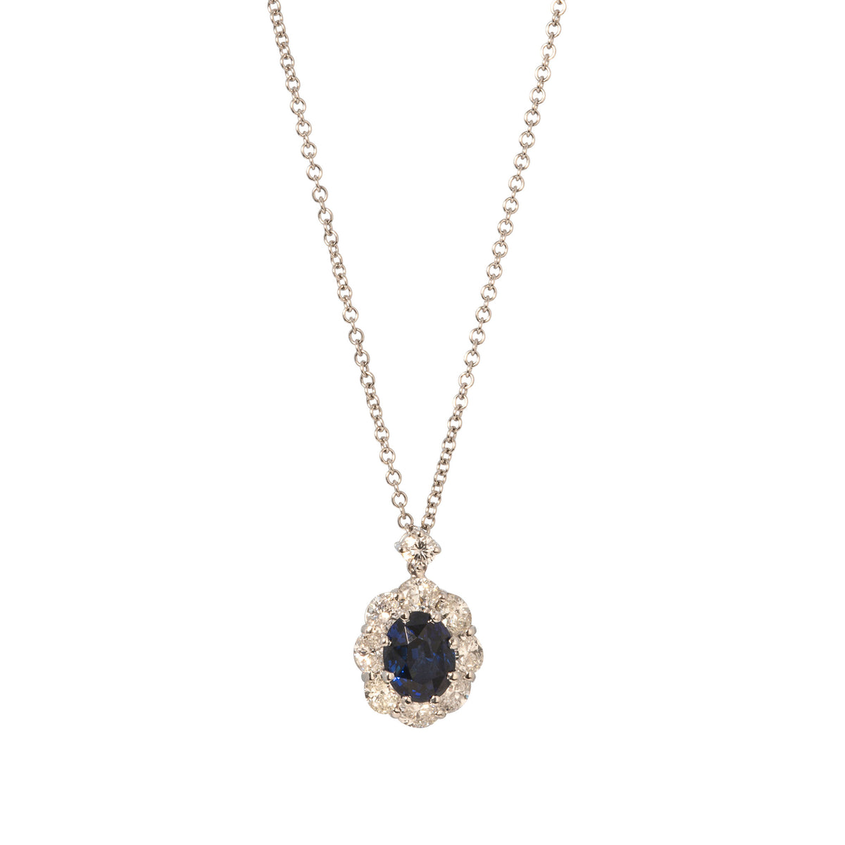 2.60ct Oval Sapphire & Diamond Halo Pendant Necklace