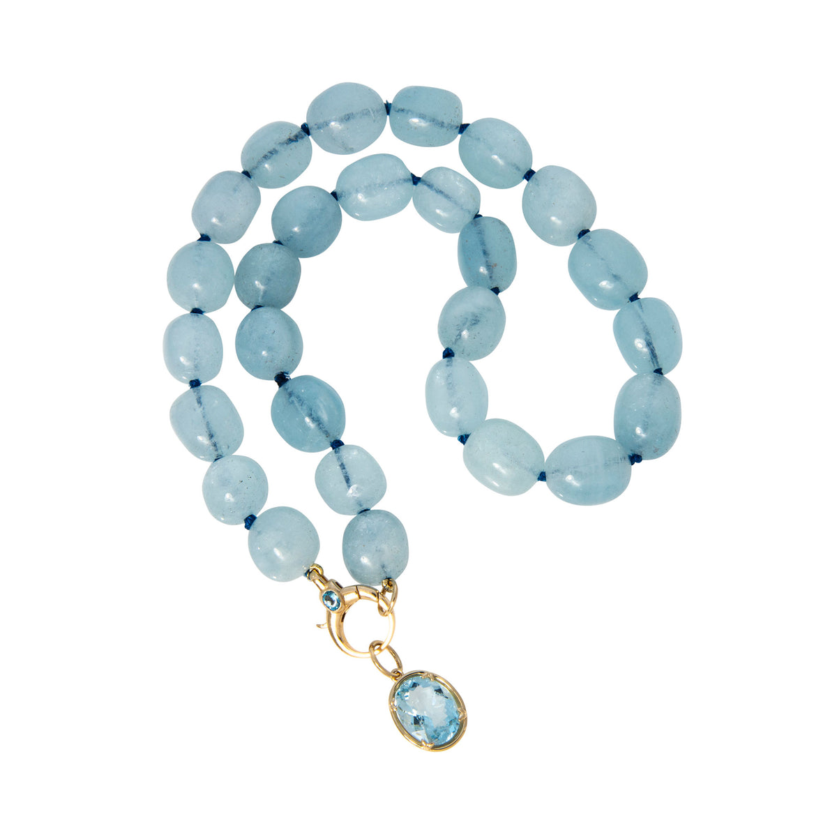 Aquamarine Bead & Blue Topaz 14K Gold Clasp Necklace