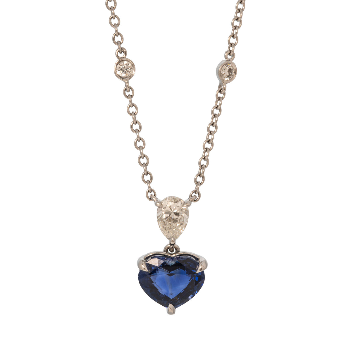 2.57ctw Heart-Shaped Sapphire & Diamond Platinum Necklace