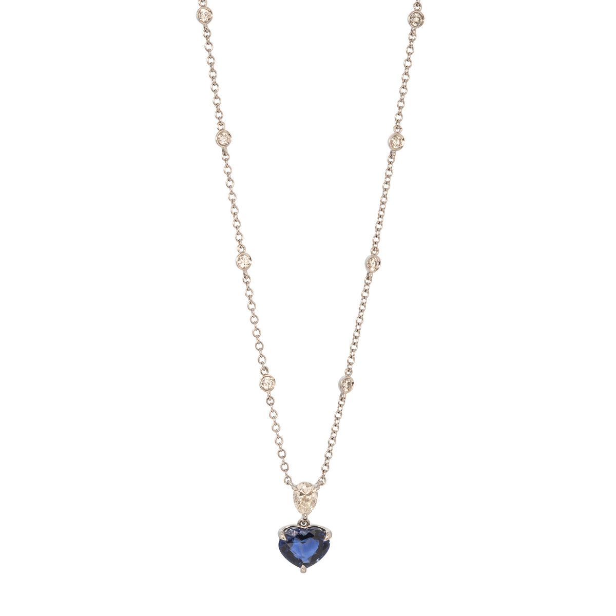 2.57ctw Heart-Shaped Sapphire & Diamond Platinum Necklace