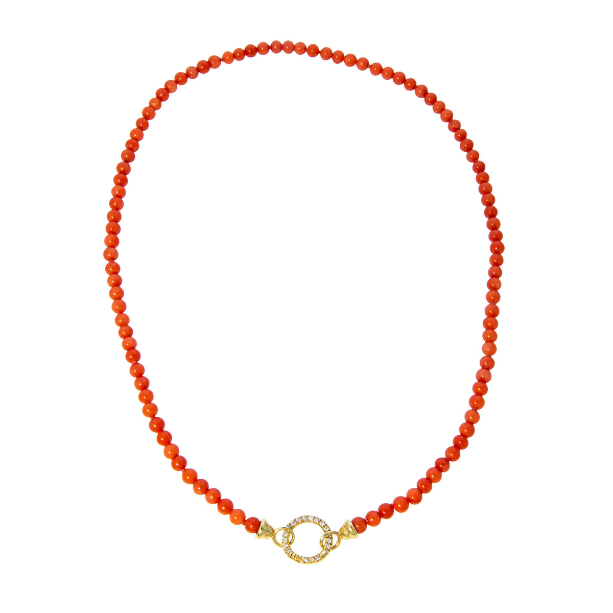 Mazza Coral Bead & Diamond Pavé 14K Gold Circle Clasp Necklace 17.5"