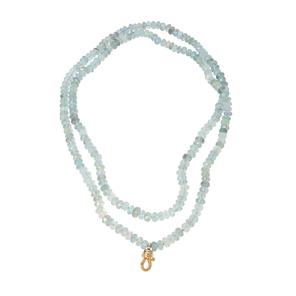 Aquamarine Beaded 14K Gold Swivel Clasp Necklace 32"