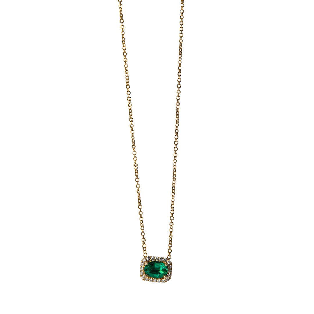 Oval Emerald & Diamond 14K Yellow Gold Pendant Necklace