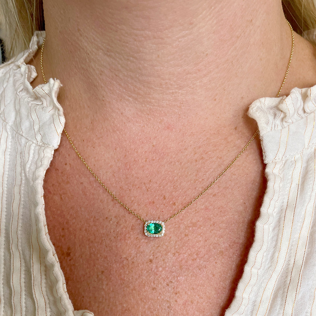Oval Emerald & Diamond 14K Yellow Gold Pendant Necklace