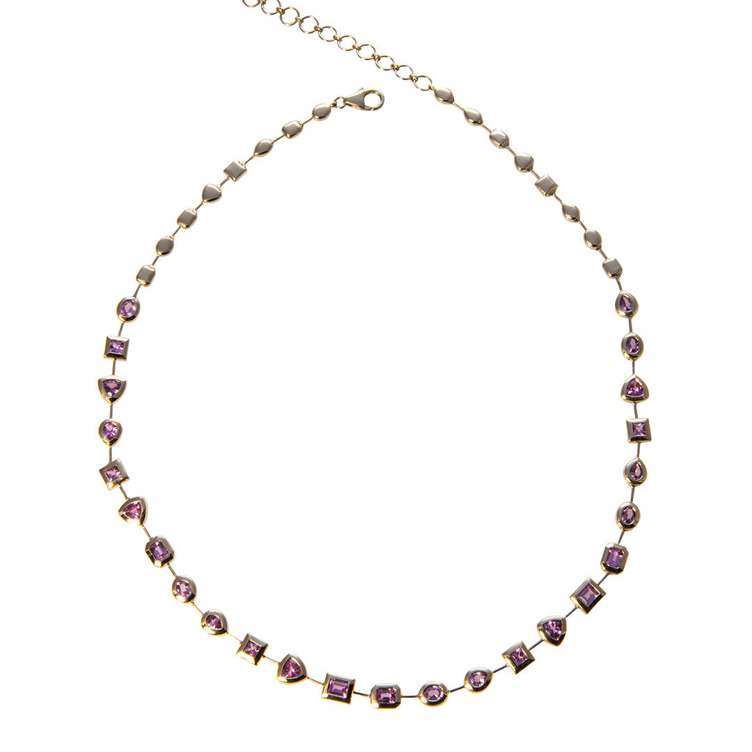 Pink Sapphire Mixed Shape Bezel Set 14K Yellow Gold Necklace