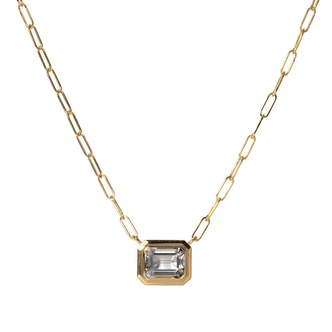Goshwara Emerald Cut Rock Crystal 18K Gold Pendant Necklace