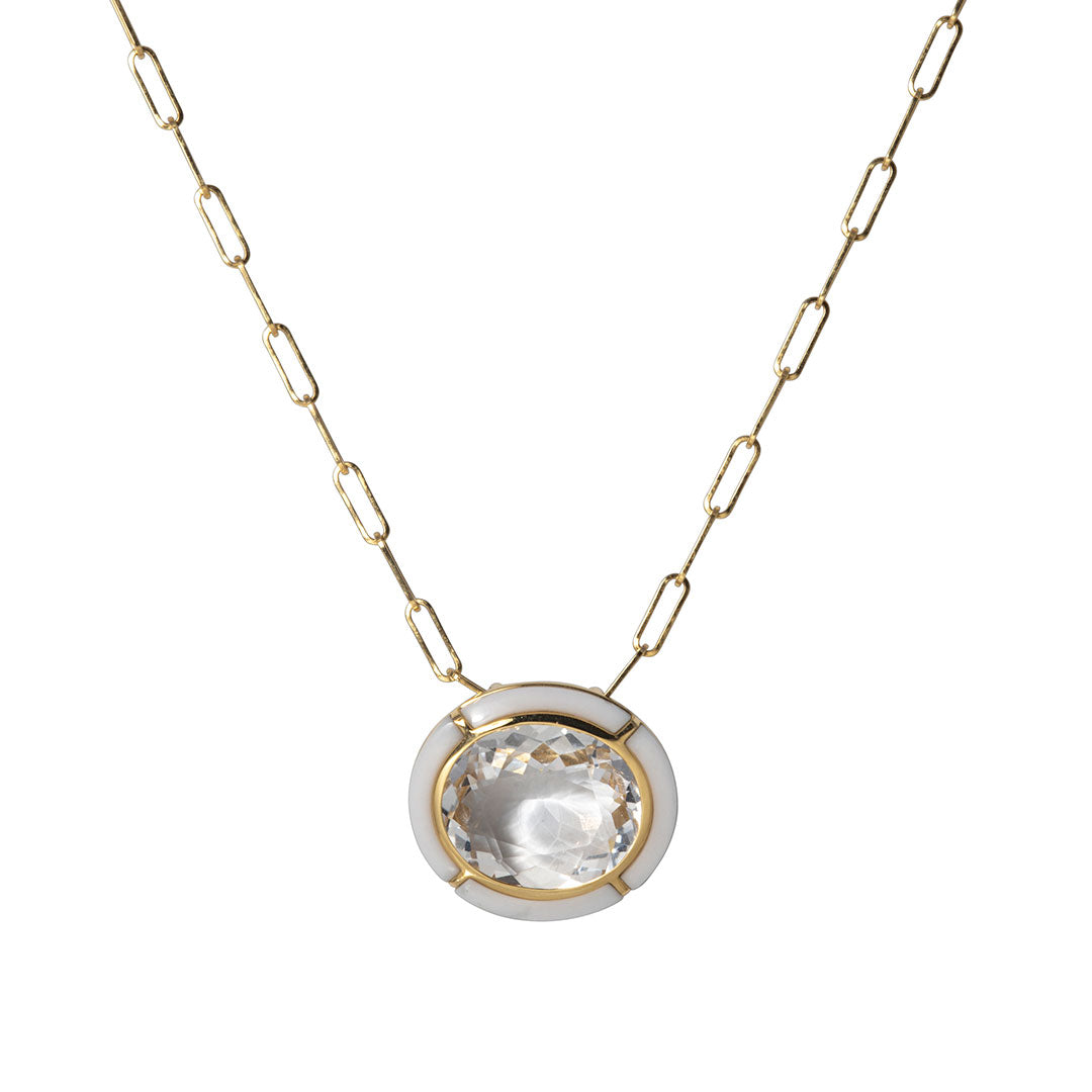 Goshwara Rock Crystal & White Agate Inlay 18K Gold Pendant Necklace