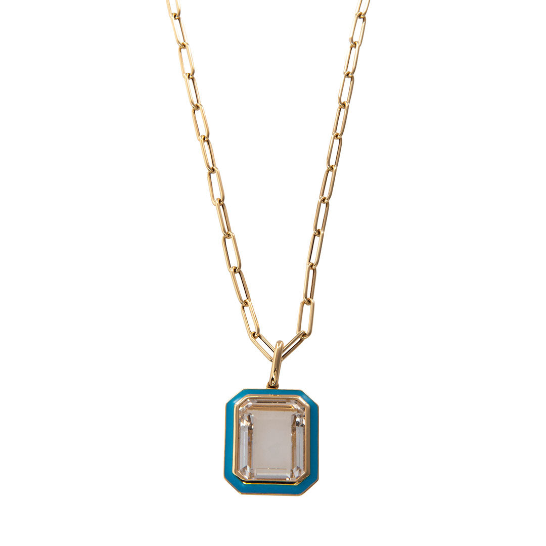 Goshwara Rock Crystal & Turquoise Enamel 18K Gold Pendant Necklace