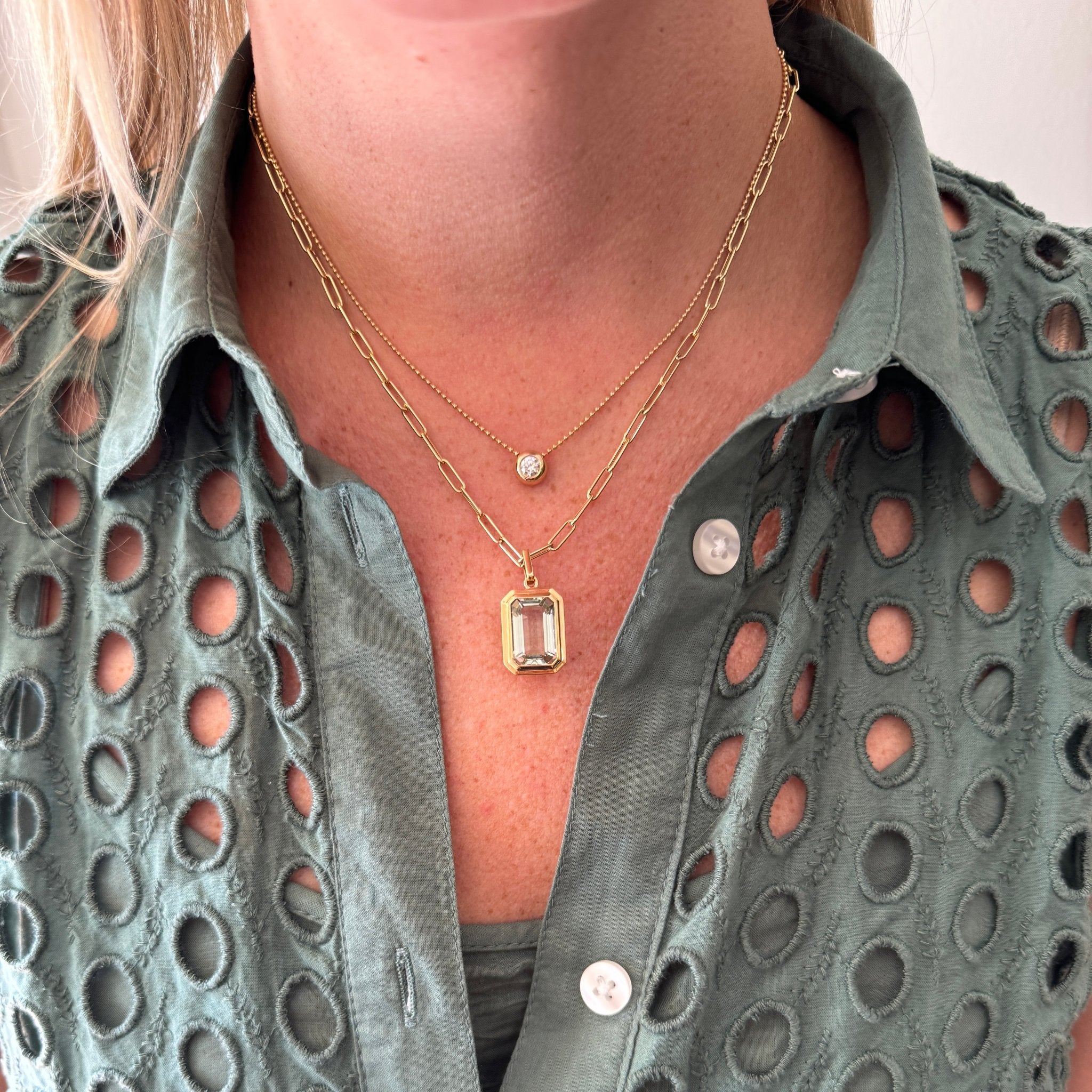 Goshwara Emerald-Cut Prasiolite 18K Gold Pendant Necklace