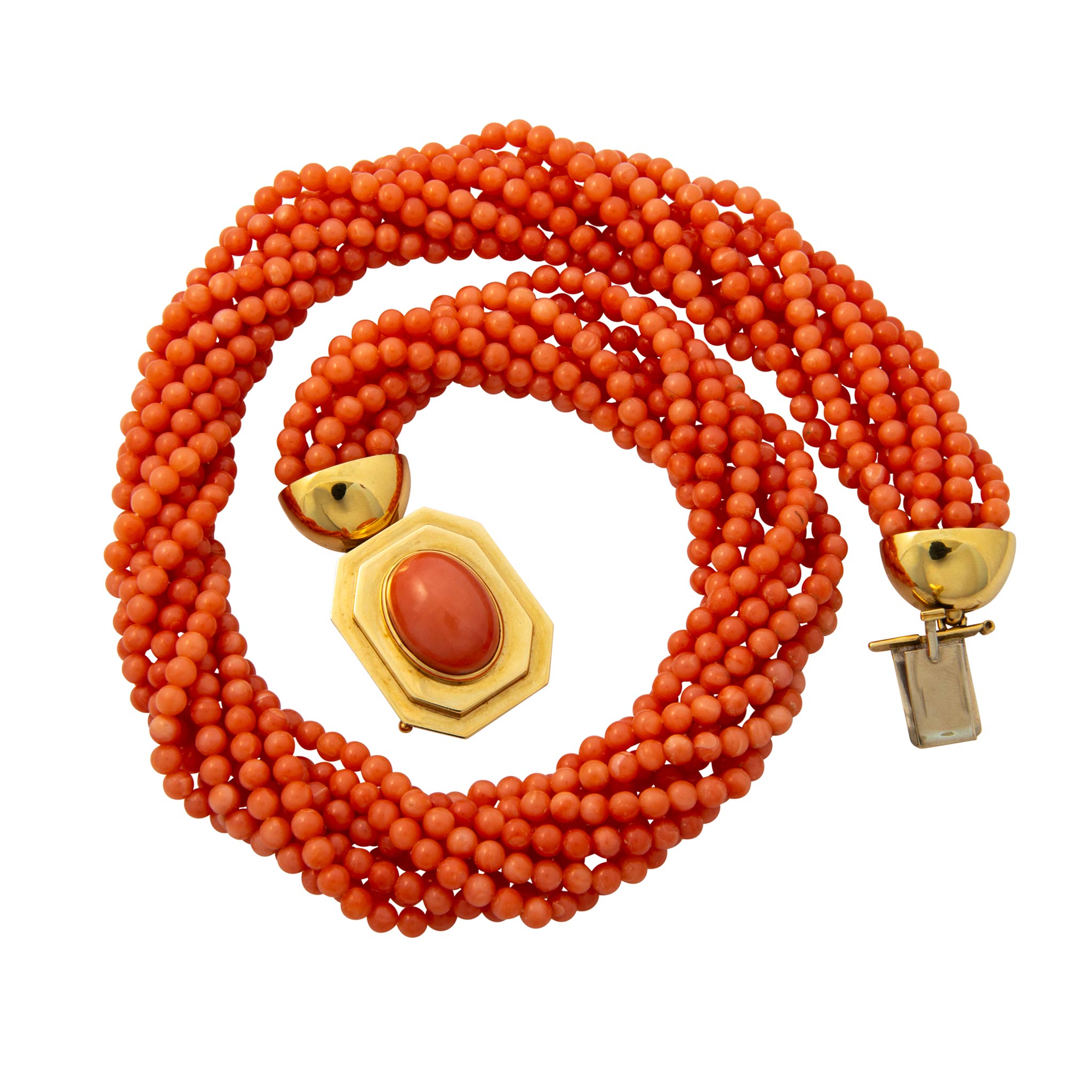 Estate Cabochon & Beaded Coral 18K Gold Torsade Necklace 19"