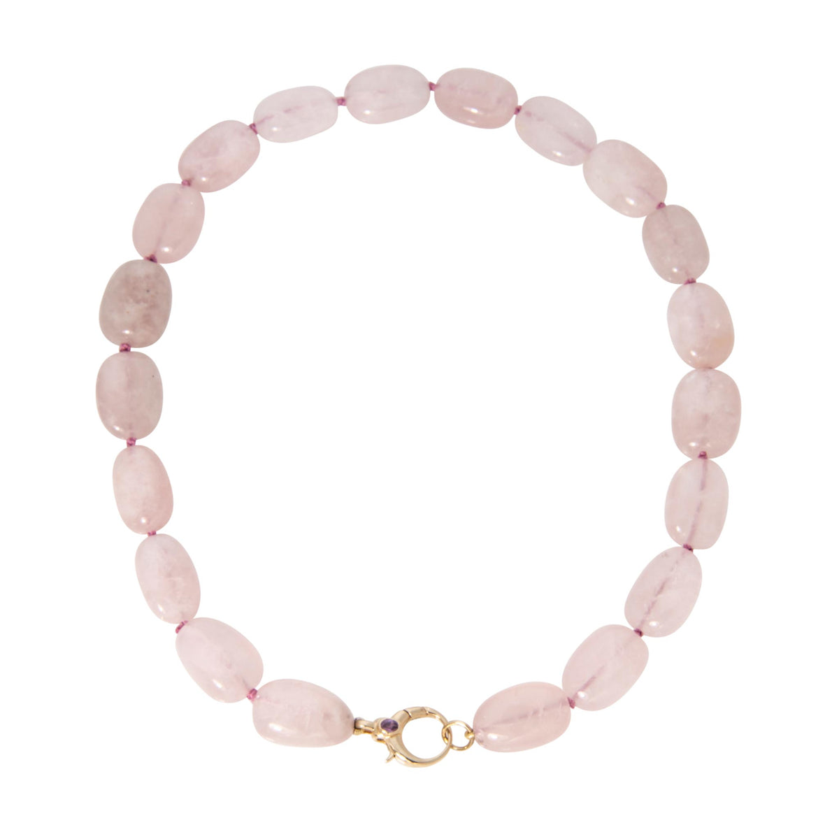 Pink Quartz Bead & Pink Sapphire 14K Gold Clasp Necklace