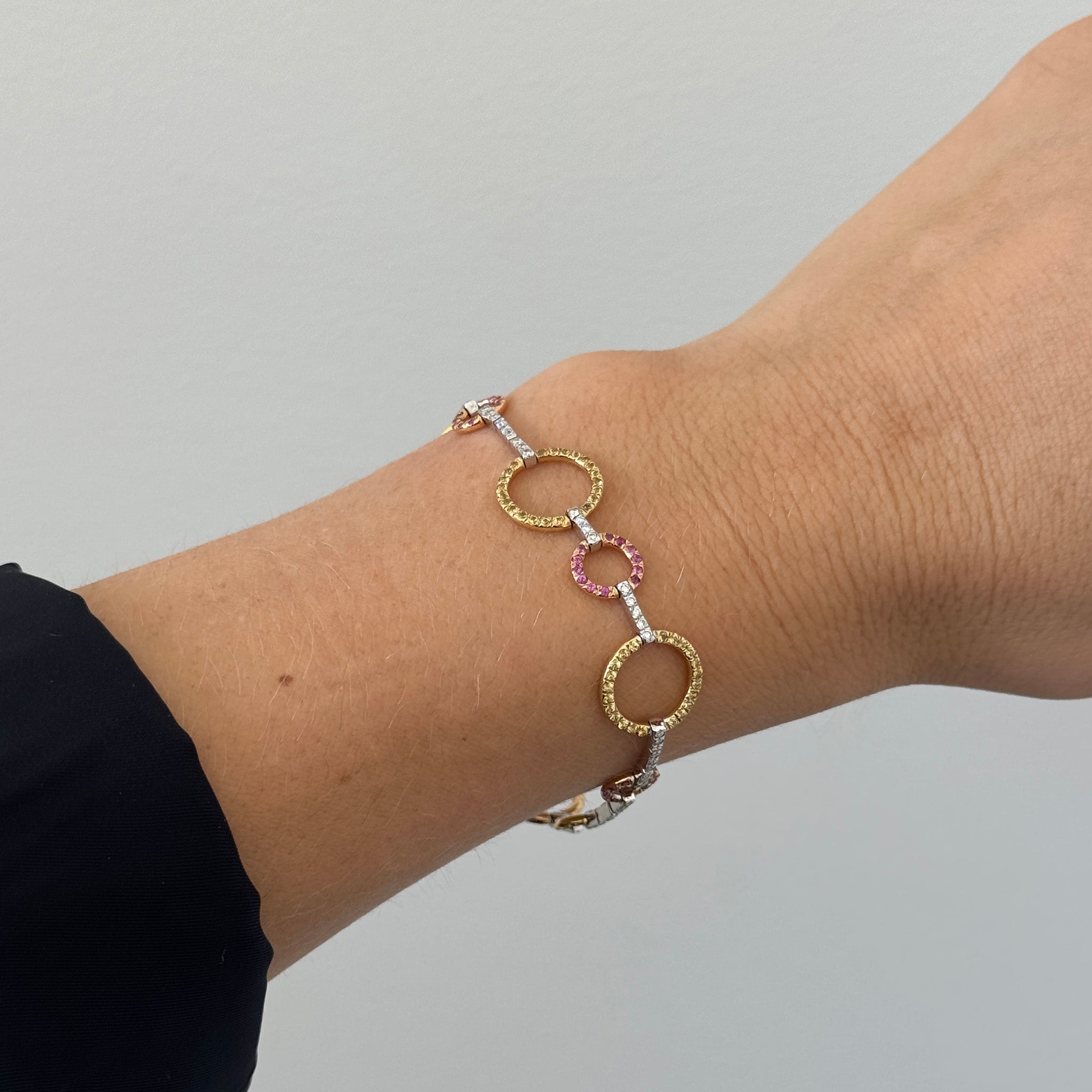 Diamond, Pink & Yellow Sapphire 18K Gold Two-Tone Bracelet