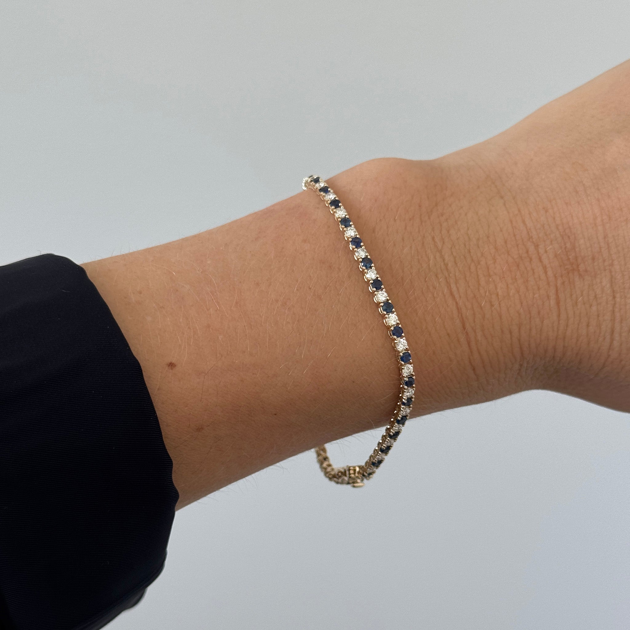 2.22ctw Sapphire & 1.50ctw Diamond 14K Yellow Gold Tennis Bracelet