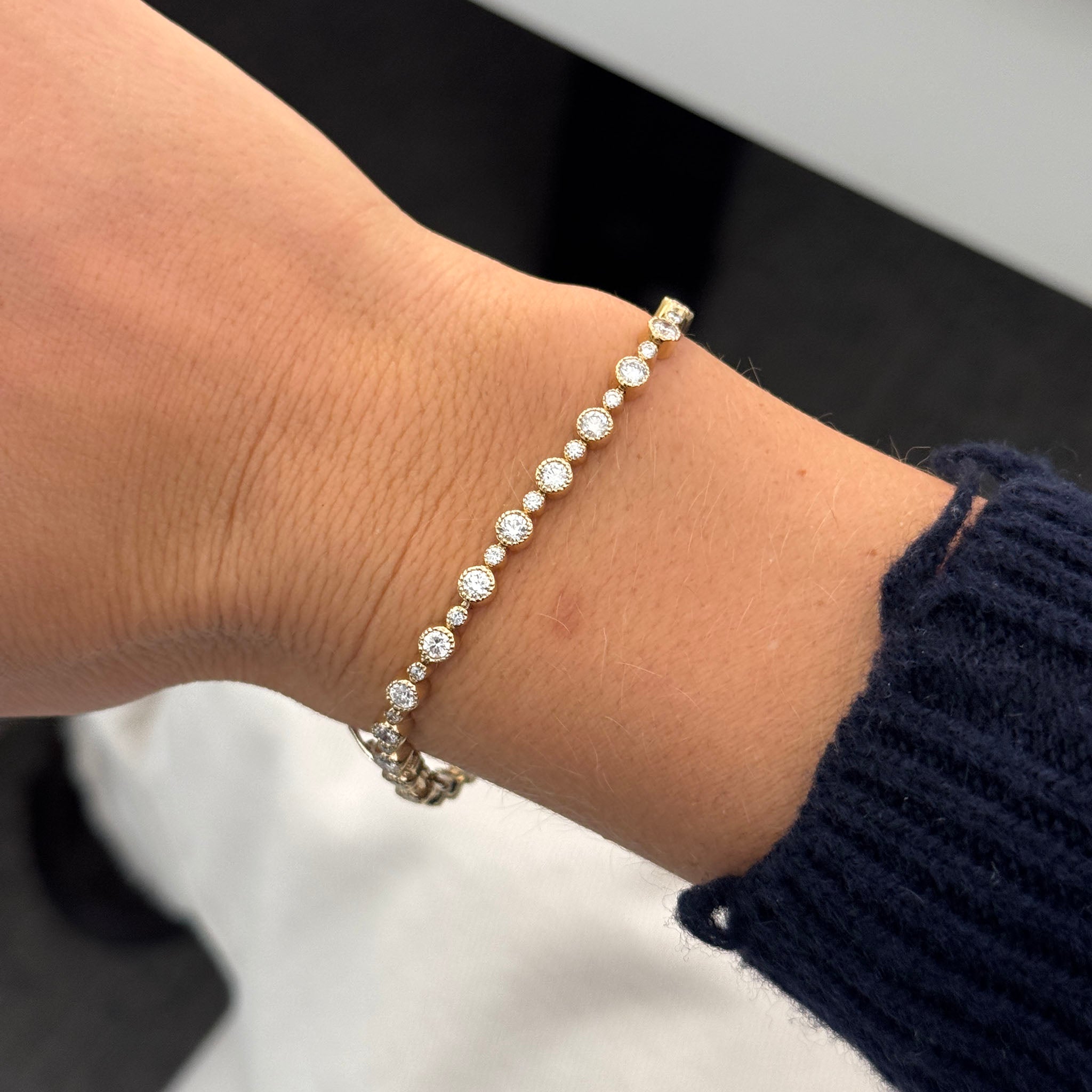 3ctw Diamond Milgrain Bezel 14K Yellow Gold Tennis Bracelet