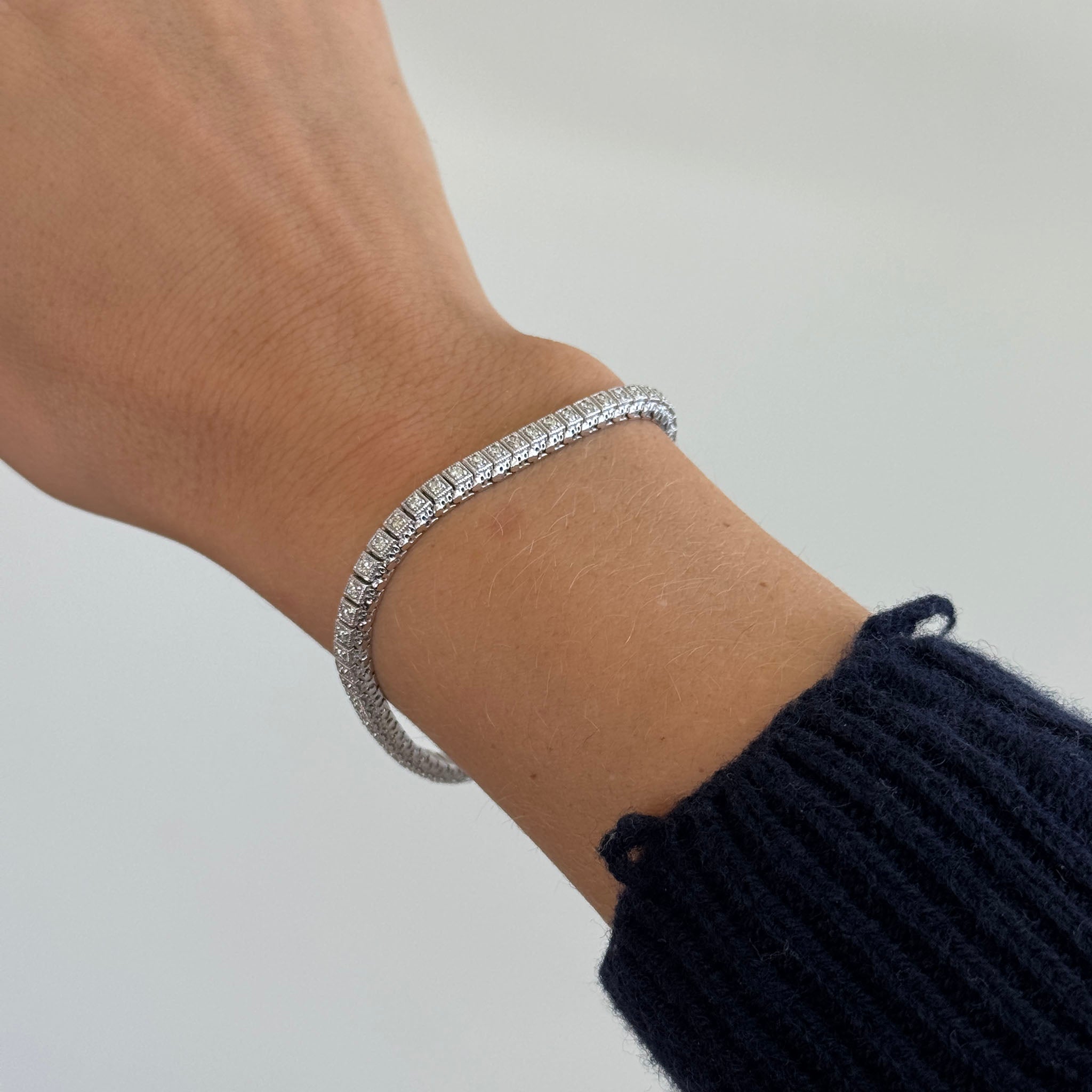 1ctw Diamond 14K White Gold Milgrain Tennis Bracelet