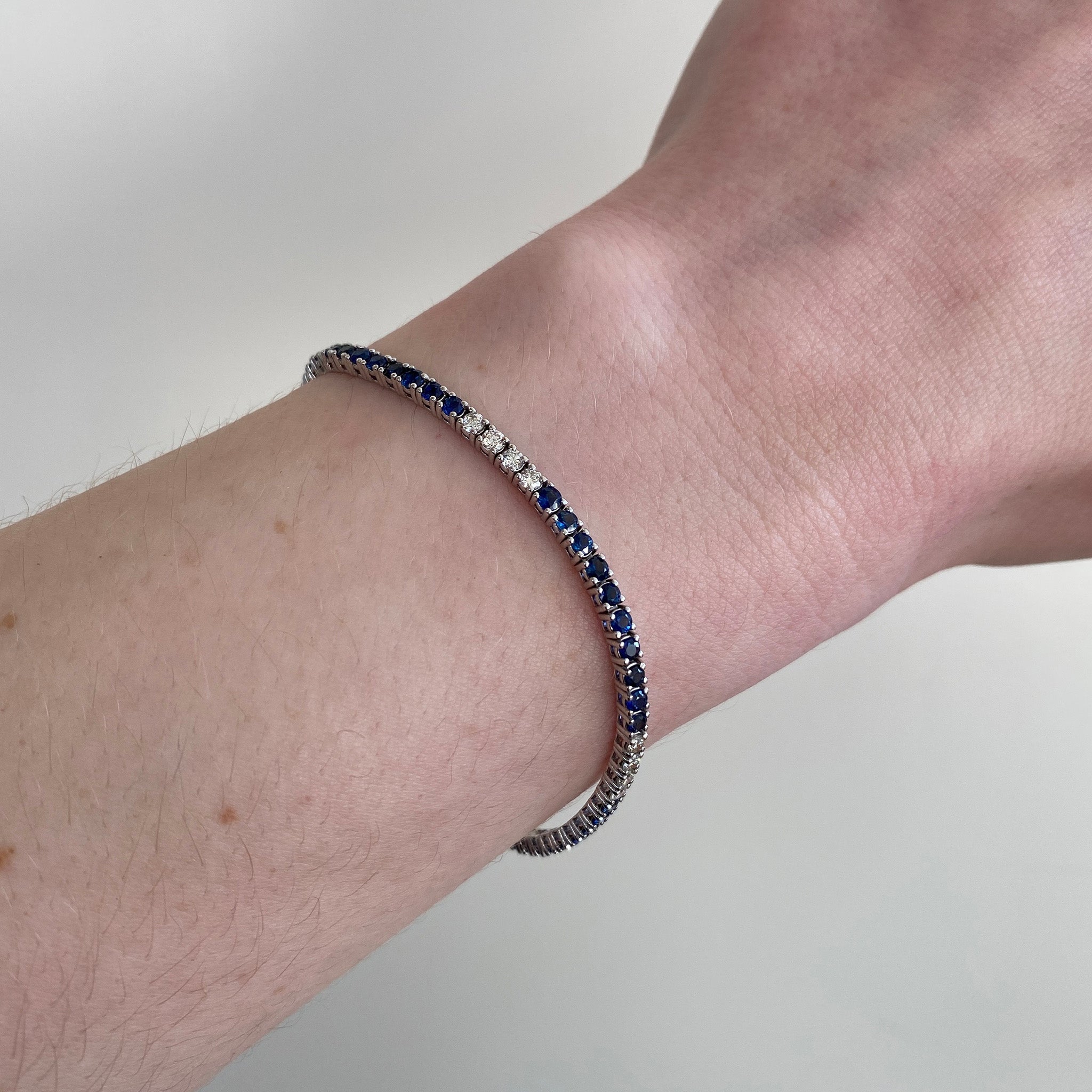 Sapphire & Diamond 14K White Gold Tennis Bracelet