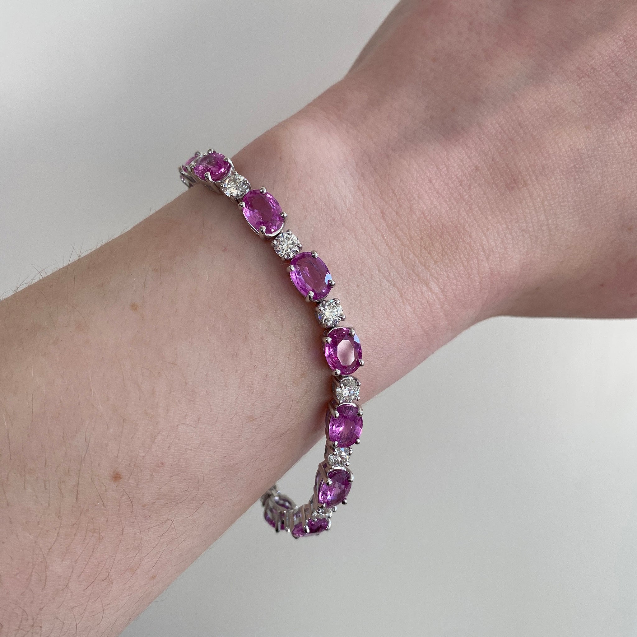 22ctw Pink Sapphire & Diamond 18K White Gold Bracelet