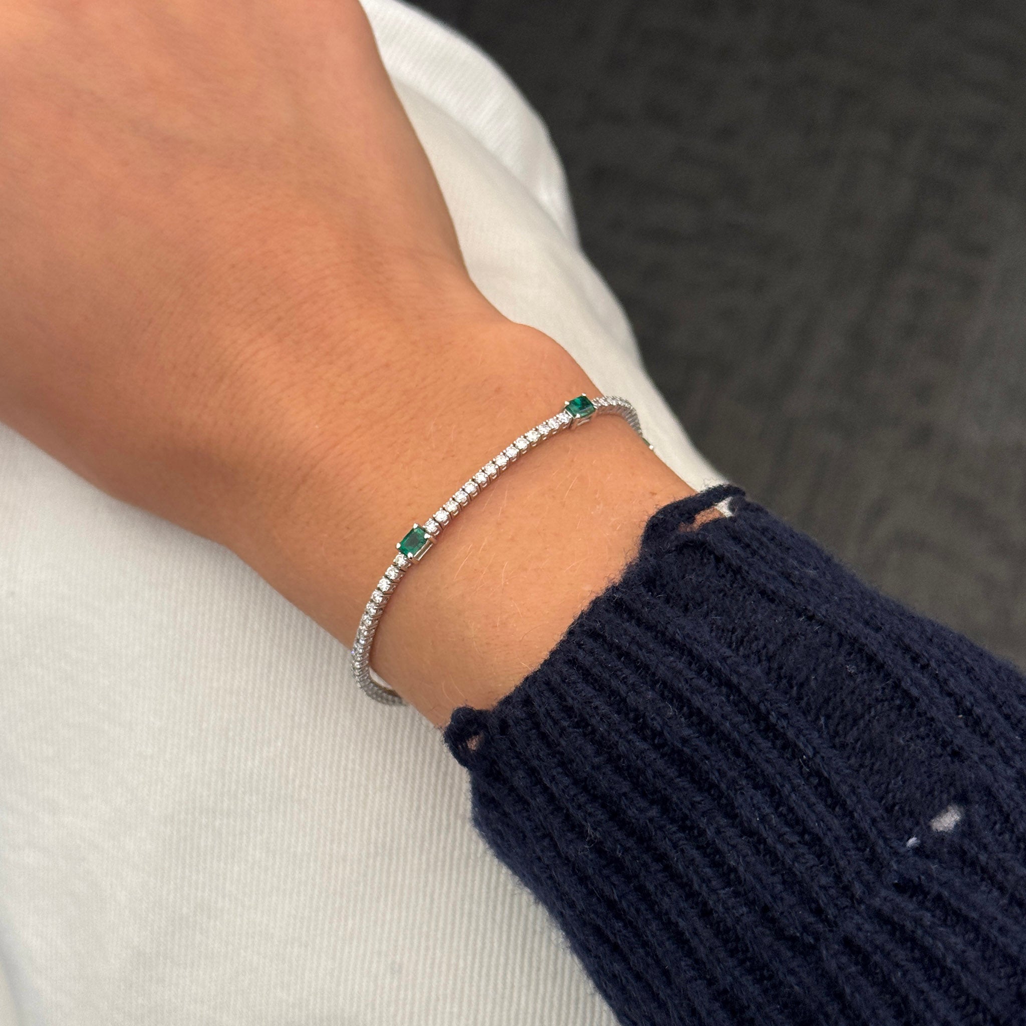 Emerald Station & Diamond 14K White Gold Tennis Bracelet