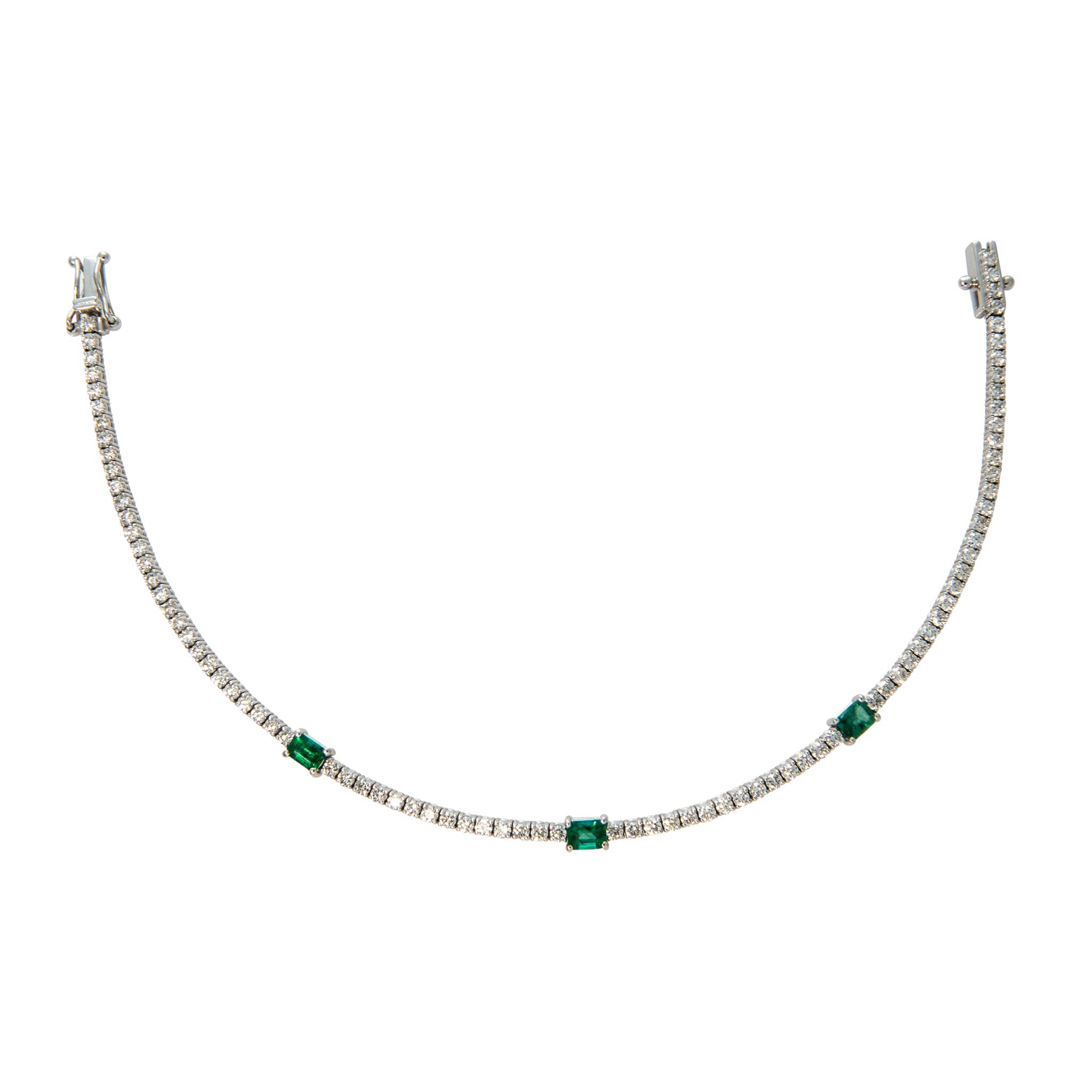 Emerald Station & Diamond 14K White Gold Tennis Bracelet