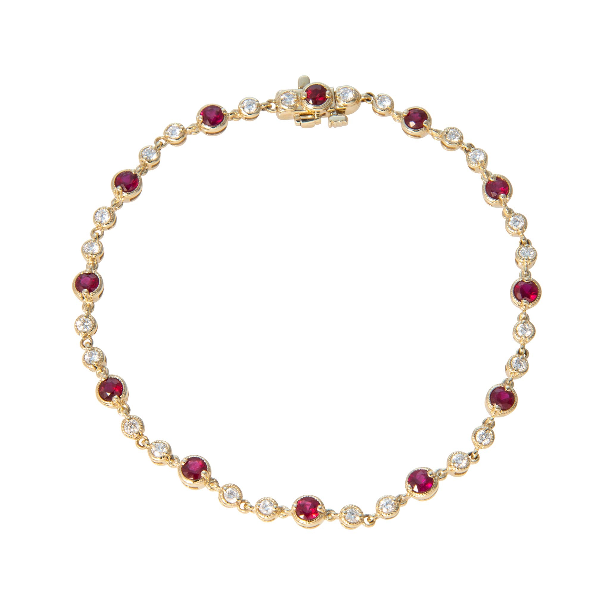 Ruby & Diamond Milgrain Bezel 14K Yellow Gold Tennis Bracelet