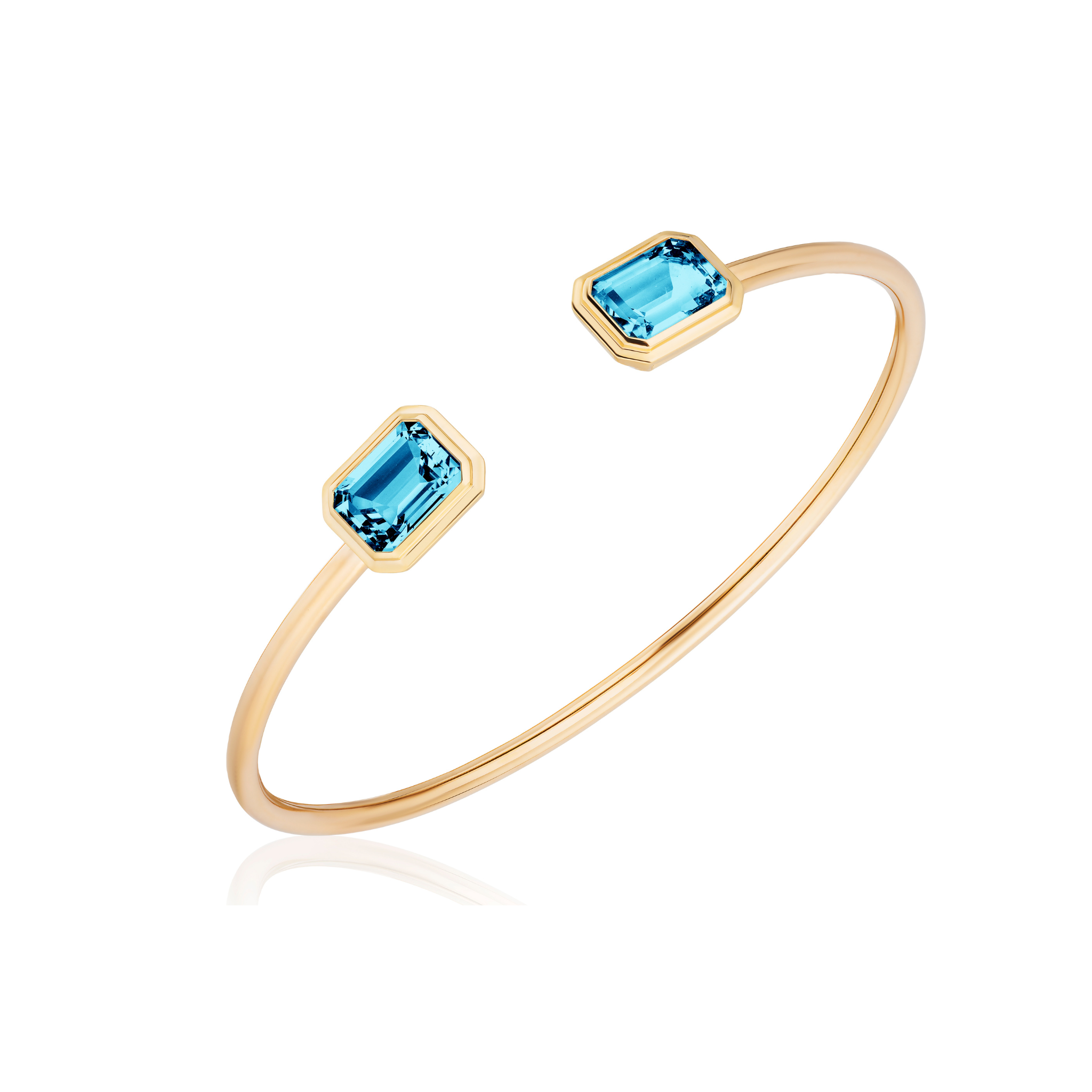 Goshwara Emerald-Cut Blue Topaz Open Edge 18K Gold Bangle
